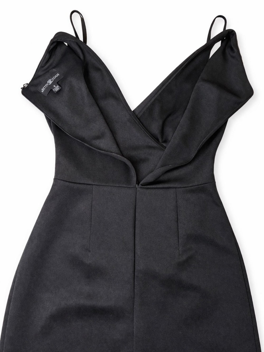 Betsy & Adam Black Ruffle Cocktail Dress 💋 Classy Date Night Midi Dress - Picture 4 of 4